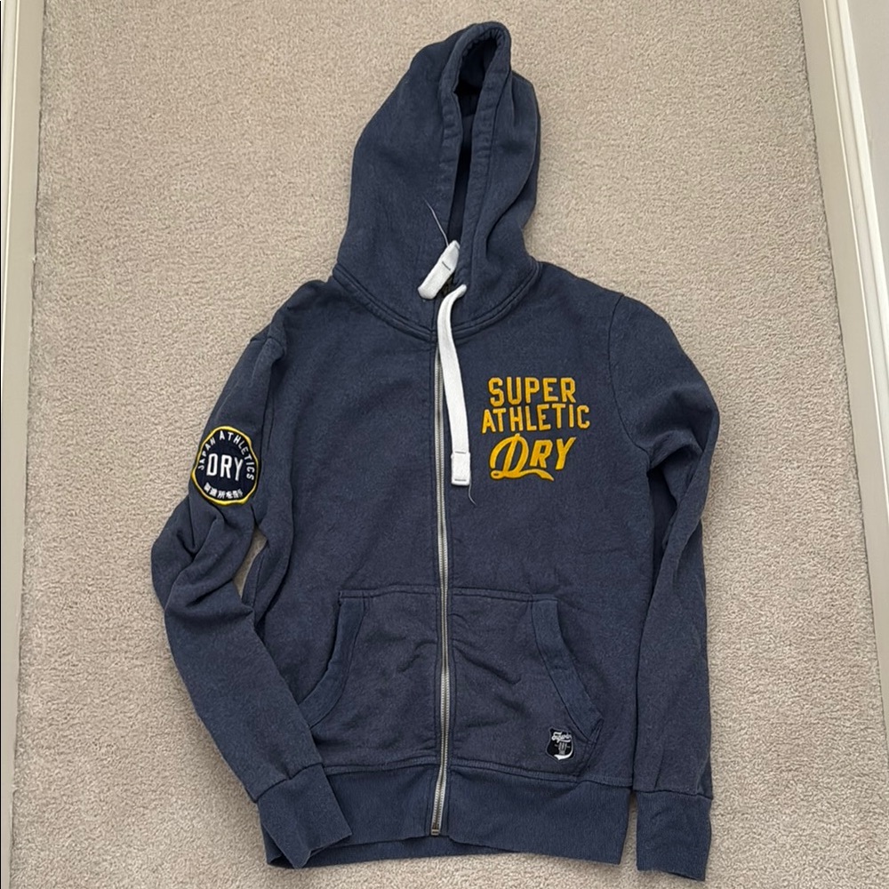 Superdry Blue Hoodie with Yellow Logo